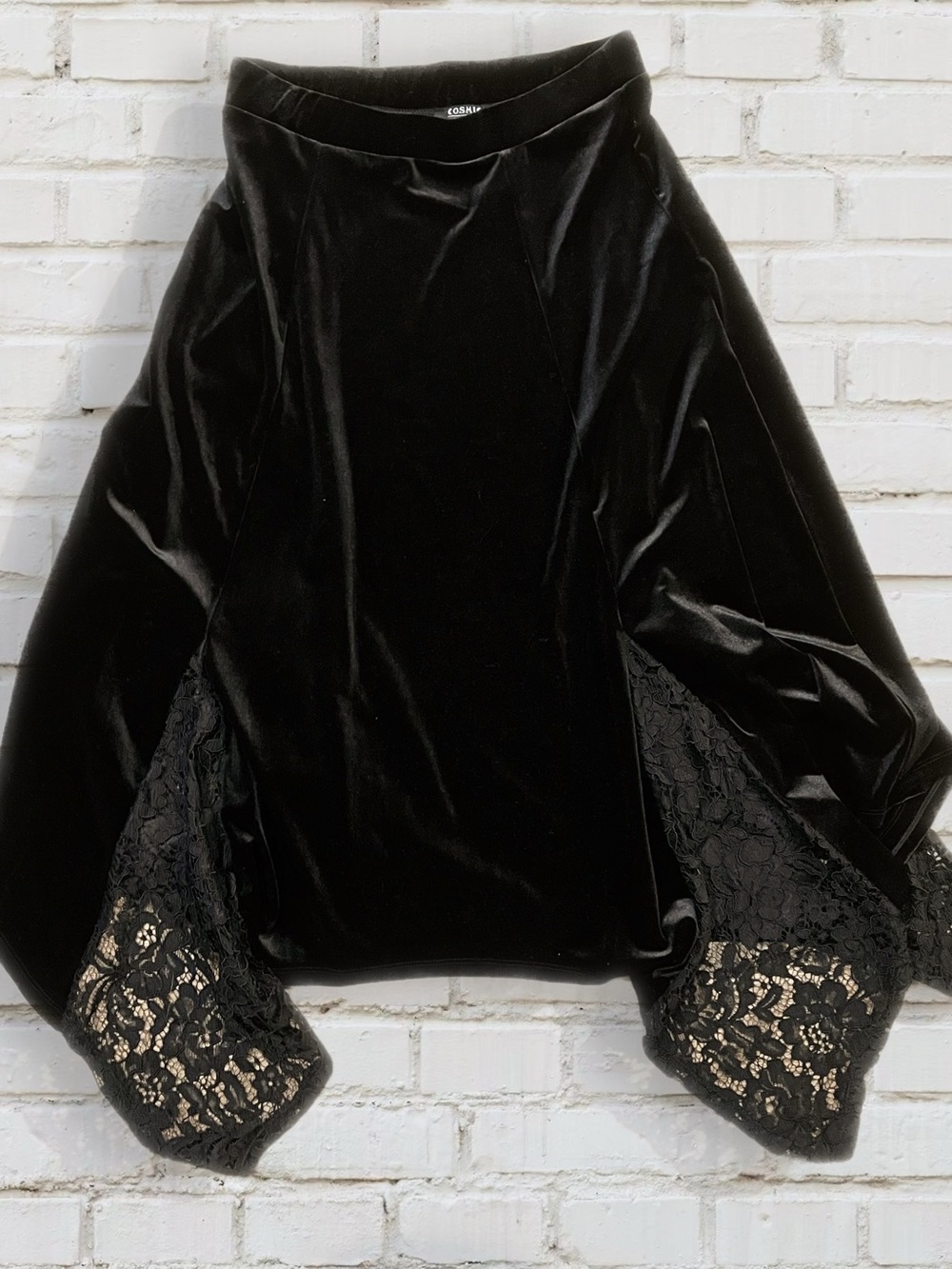 Cosmic Aura Hot Topic Black Velvet Lace Godet Midi Skirt Size M
